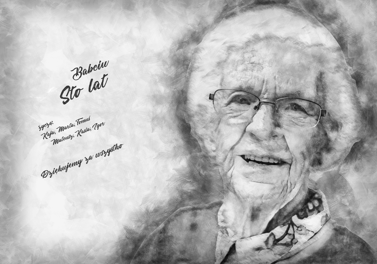 Portret babci rysowany ołówkiem